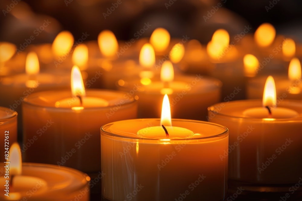 Candles: Close-up shots of candles flickering, creating a warm and calming ambiance. Candles: Close-up shots of candles flickering, creating a warm and calming ambiance.