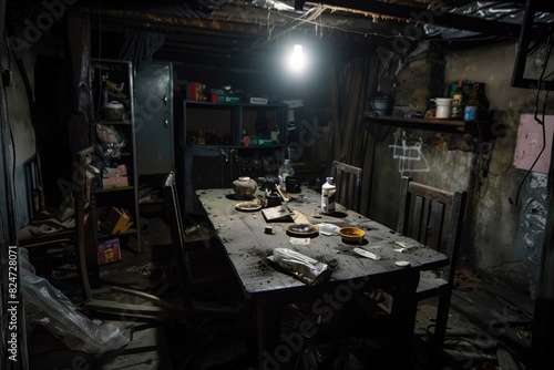 a kitchen in a shantytown in shanghai, china, on january 10, 2019 photo