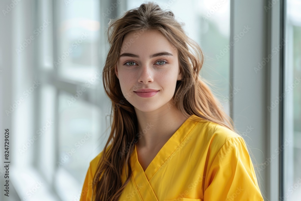 A young woman wearing a yellow dress A young woman wearing a yellow dress