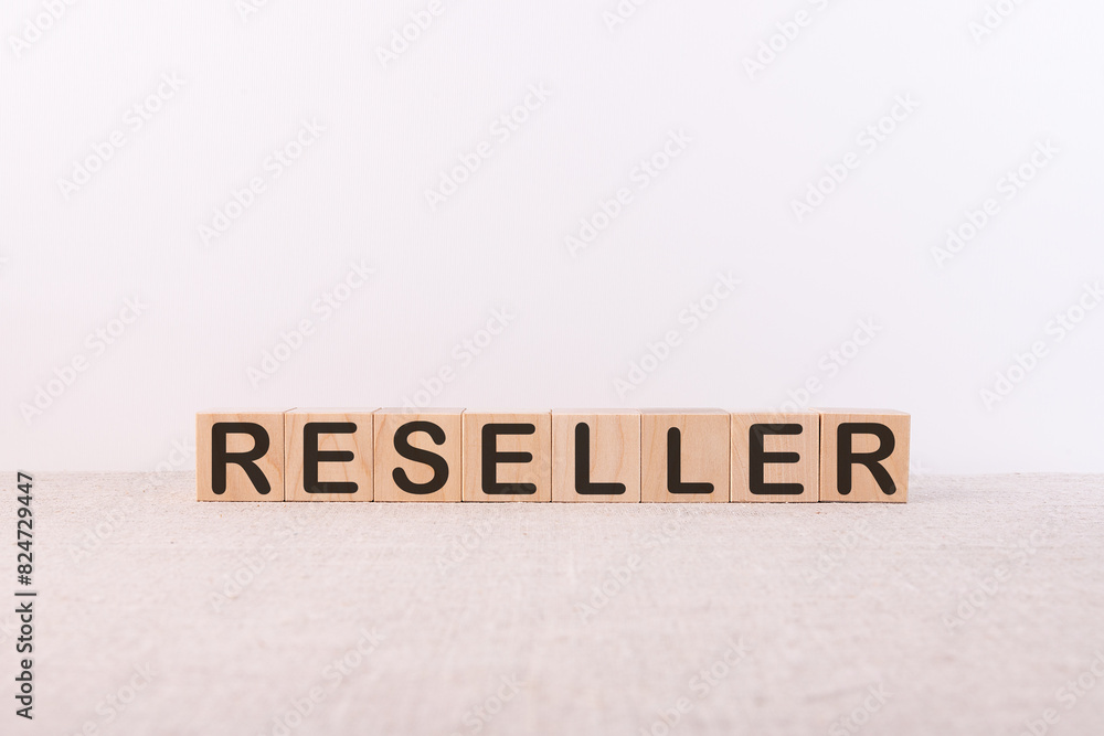 RESELLER word from building blocks on a white background RESELLER word from building blocks on a white background