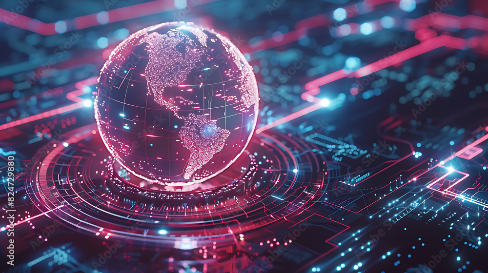 Global Disruption concept flat design top view cyber security theme 3D render vivid. Generative AI illustration Global Disruption concept flat design top view cyber security theme 3D render vivid. Generative AI illustration