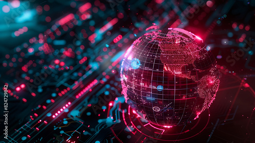 Global Disruption concept flat design top view cyber security theme 3D render vivid. Generative AI illustration  photo