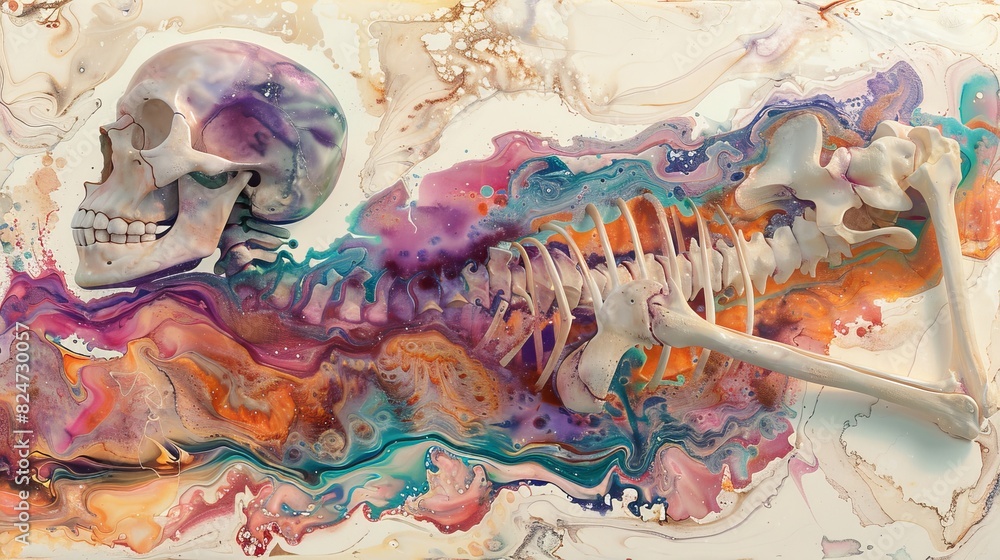 Fototapeta premium Colorful and abstract painting of a skeleton.