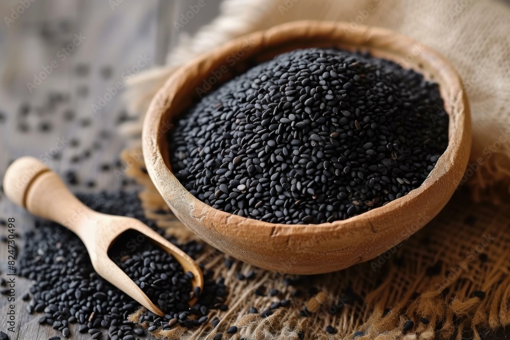 Crunchy Black sesame seeds. Food natural cooking. Generate Ai Crunchy Black sesame seeds. Food natural cooking. Generate Ai
