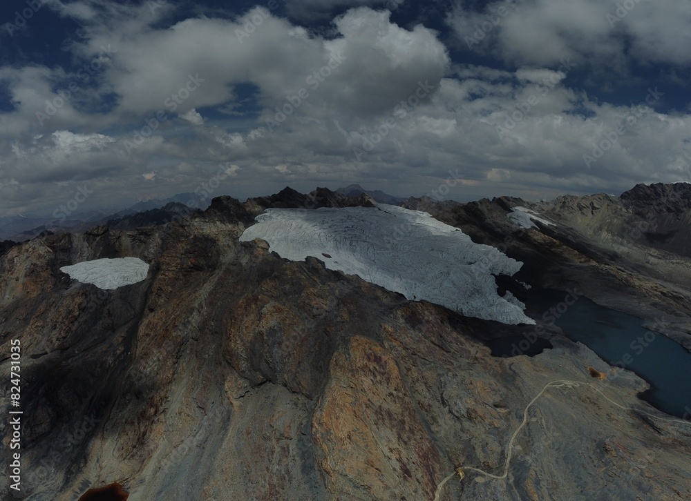 Pastoruri Glacier Peru melting big mountain peak on a cloudy day