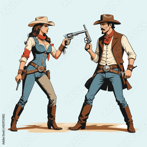Vintage Western Cowboy and Cowgirl Illustration