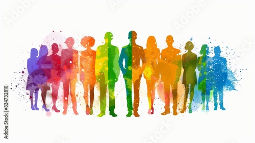 Inclusive business group as silhouettes in rainbow colors