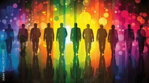 Inclusive business group as silhouettes in rainbow colors