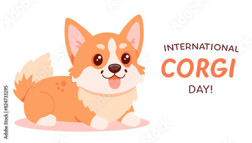 banner of International corgi day, welsh corgi pembroke dog isolated on white background, vector illustration