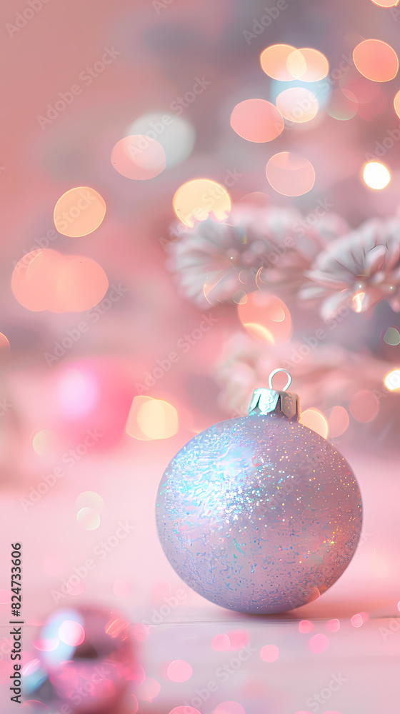 Pink Christmas background with soft lights and pink decorations Pink Christmas background with soft lights and pink decorations