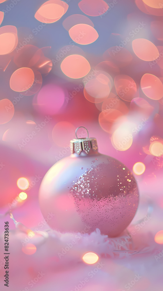 Fototapeta premium Pink Christmas background with soft lights and pink decorations