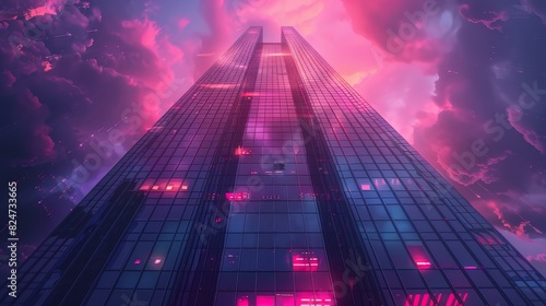 Wallpaper Mural The photo shows a skyscraper with a pink sky. Torontodigital.ca