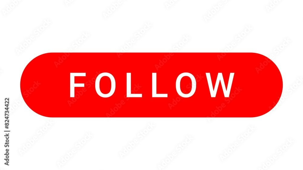 3d Red Follow Button with White Swipe Text Of Follow. 4k Motion Graphics With Transparent Background. 3d Red Follow Button with White Swipe Text Of Follow. 4k Motion Graphics With Transparent Background.