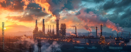 Industrial landscape with carbon capture systems, showcasing sustainable technology for reducing greenhouse gas emissions and supporting climate resilience photo