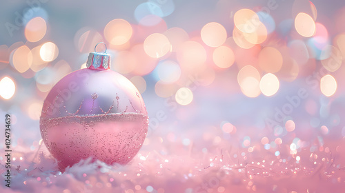 Pink Christmas background with soft lights and pink decorations