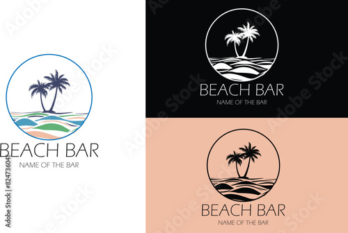 Beach, bar, logo, palms, sea, beach bar logo, bar logo, 