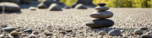 A calming composition of perfectly balanced zen stones amid tranquil nature  inspiring inner peace. Stacked stone pebbles on top of each other  behind a blurred background. 