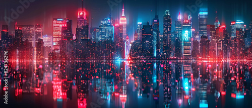 Smart city skyline illuminated with advanced tech, highlighting urban connectivity, selective focus vibrant, Double exposure, modern cityscape backdrop
