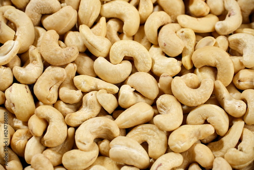 Cashew nuts in plate, top view. Healthy Food concept