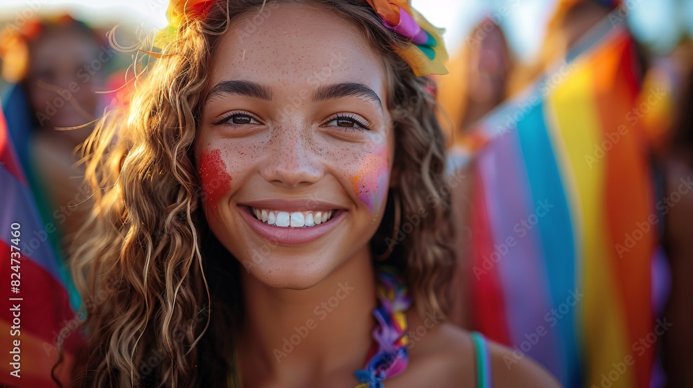 Ultra-realistic group photo of teens at golden hour, celebrating Pride Month with colorful flags and smiles Ultra-realistic group photo of teens at golden hour, celebrating Pride Month with colorful flags and smiles