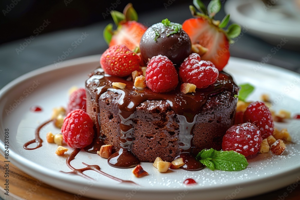 The chocolate cake on the plate The chocolate cake on the plate