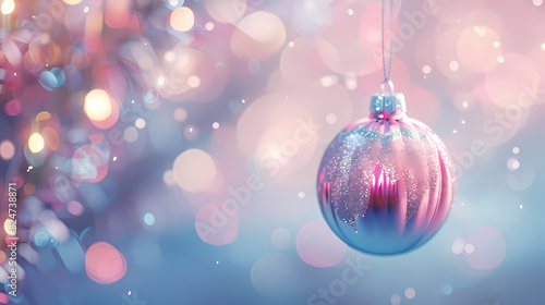 Pink Christmas background with soft lights and pink decorations