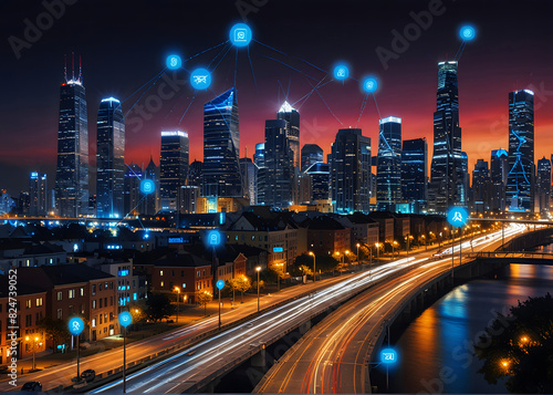 Futuristic smart city visualization with 5G connectivity and LPWA networks enabling extensive wireless communication ai_generated