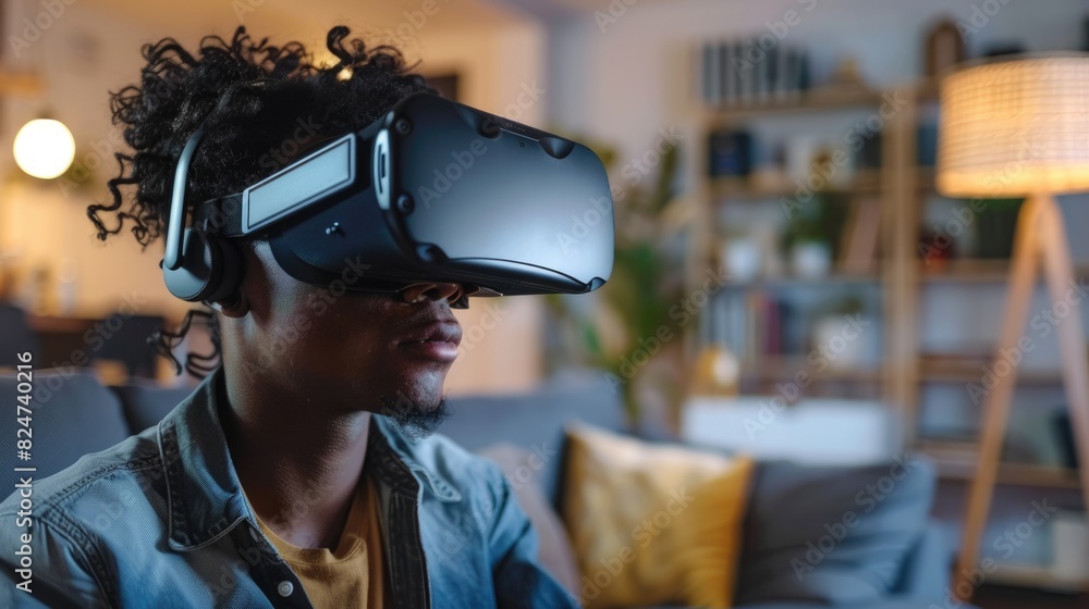 Virtual Reality Experience at Home: Futuristic Technology in Modern Living Room Virtual Reality Experience at Home: Futuristic Technology in Modern Living Room