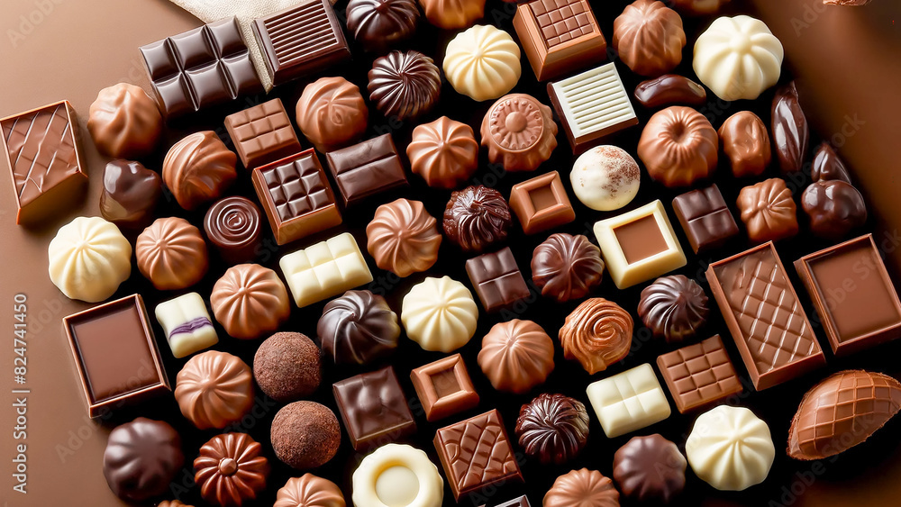 mix of chocolate candies, showcasing an array of shapes mix of chocolate candies, showcasing an array of shapes