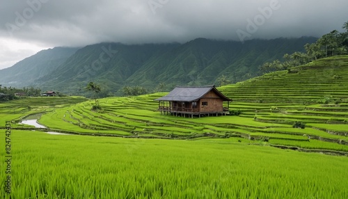Rice field in the mountains and sky. Rice field, Rural mountain view, Beautiful landscape.
