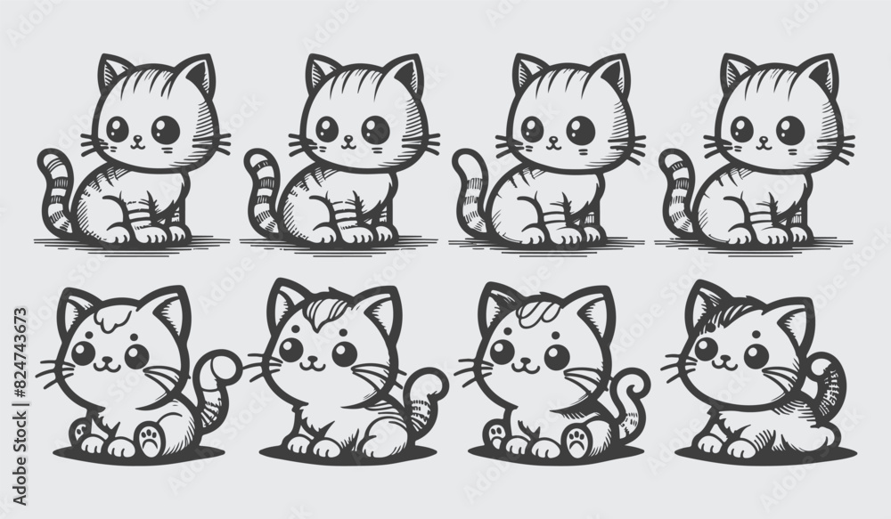 Hand Drawn Cat Silhouette Vector Collection Hand Drawn Cat Silhouette Vector Collection