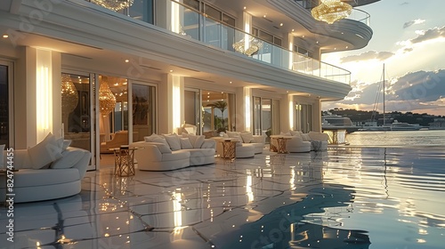 The most beautiful waterfront hotel in the world, white, shiny, sparkle. Generative AI. photo