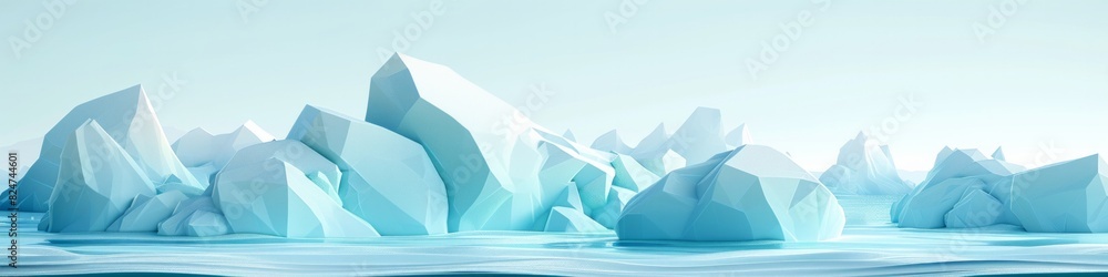A 3D icon featuring a pastel polar landscape, abstract icebergs and frozen waves in shades of pale blue and white, AI Generative A 3D icon featuring a pastel polar landscape, abstract icebergs and frozen waves in shades of pale blue and white, AI Generative
