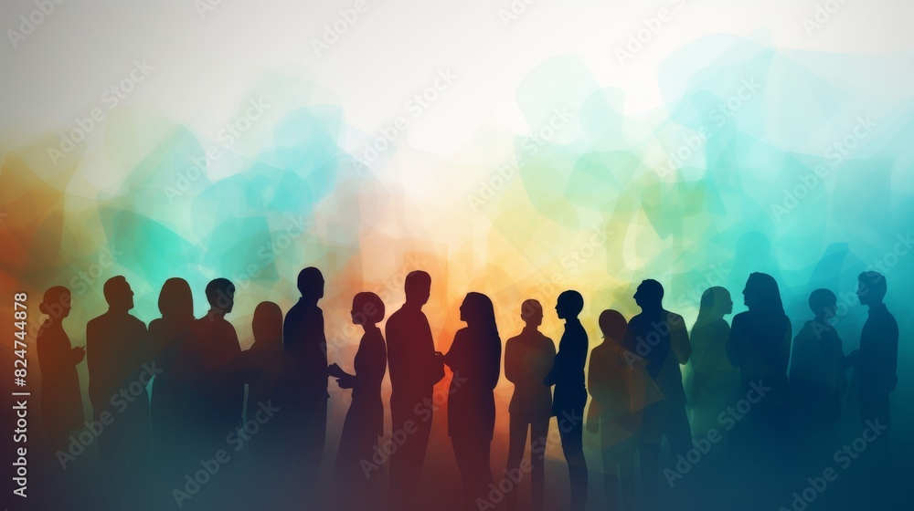 Dialogue between a large group of people. Talking crowd. Colored silhouette profiles. Many people talking. Speak. To communicate. Social network. Communication. Multi-ethnic people