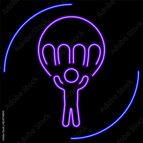Parachutist neon sign, modern glowing banner design, colorful modern design trend on black background. Vector illustration.