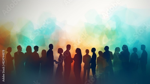 Dialogue between a large group of people. Talking crowd. Colored silhouette profiles. Many people talking. Speak. To communicate. Social network. Communication. Multi-ethnic people photo