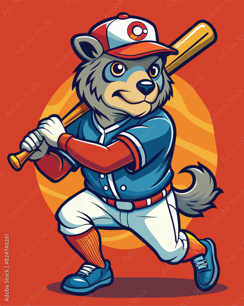 bear playing baseball vector illustration