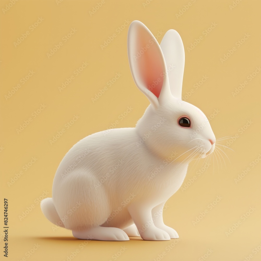 Fototapeta premium Creamy White Rabbit Create a 3D rabbit icon in creamy white, with soft fur and a playful stance, AI Generative