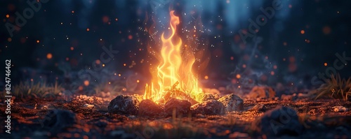 Light and fire campfire flat design front view warm glow theme animation vivid photo