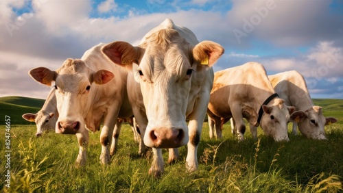 Wallpaper Mural White Cows Standing with Beautiful Green Grass Background Torontodigital.ca