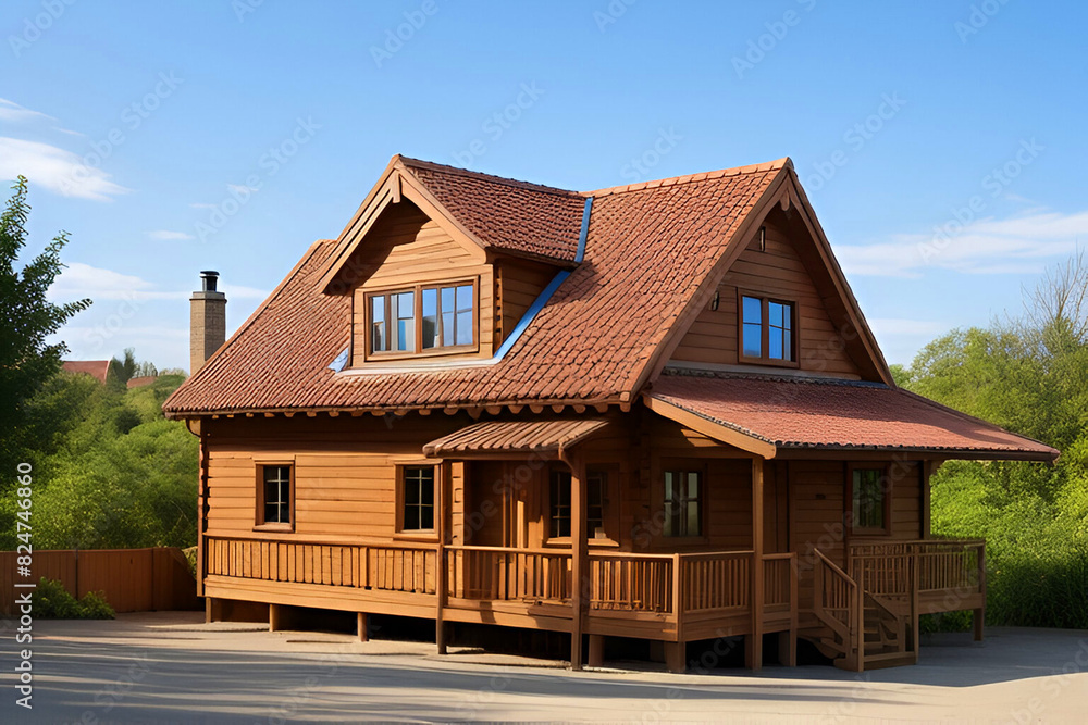 Brown and Beige Wooden House Under Blue Sky. Ai Generated
Brown and Beige Wooden House Under Blue Sky. Ai Generated
