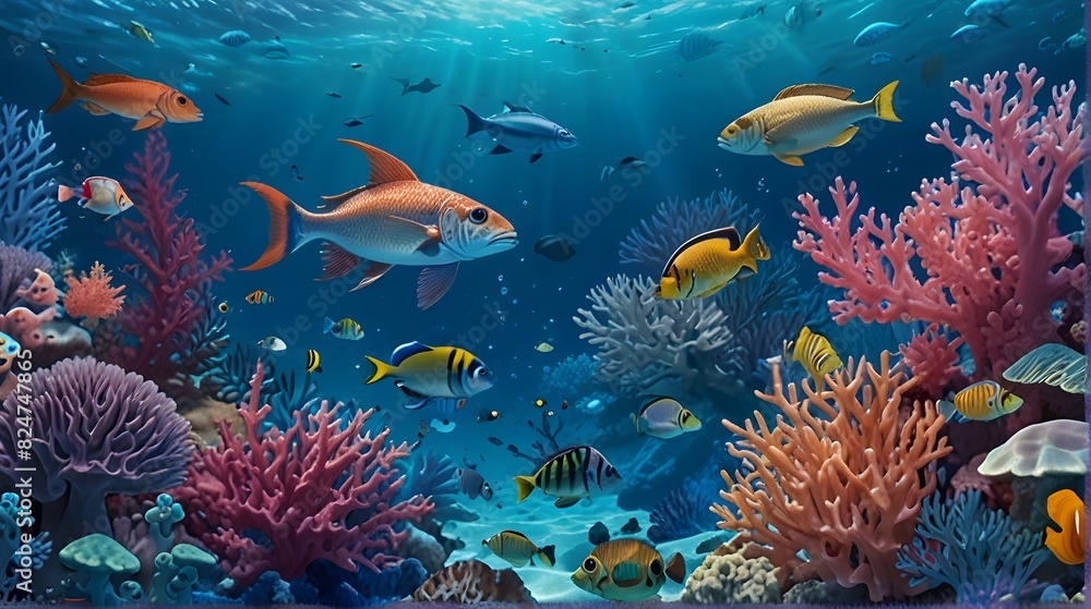 Naklejka premium coral reef with fish, ai generated