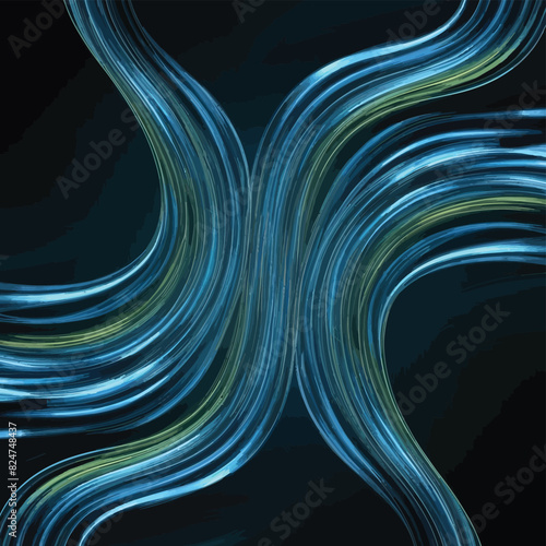 Vector abstract light lines wavy flowing dynamic in blue green colors isolated on black background for concept of AI technology, digital, communication, 5G, science, music 