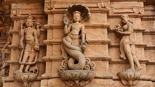 Carving Sculpture of Shesha on Vishnu Temple, Mangalay Temples, Ratlam, Madhya Pradesh India. photo