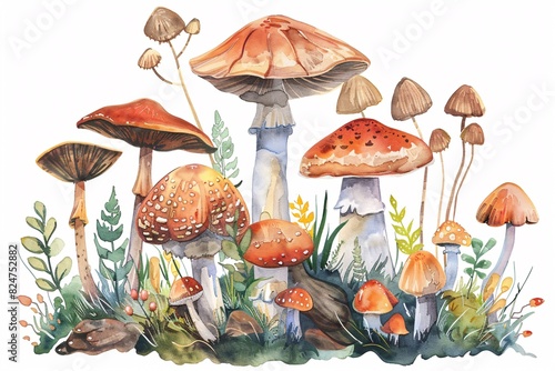 a group of mushrooms in a grassy area