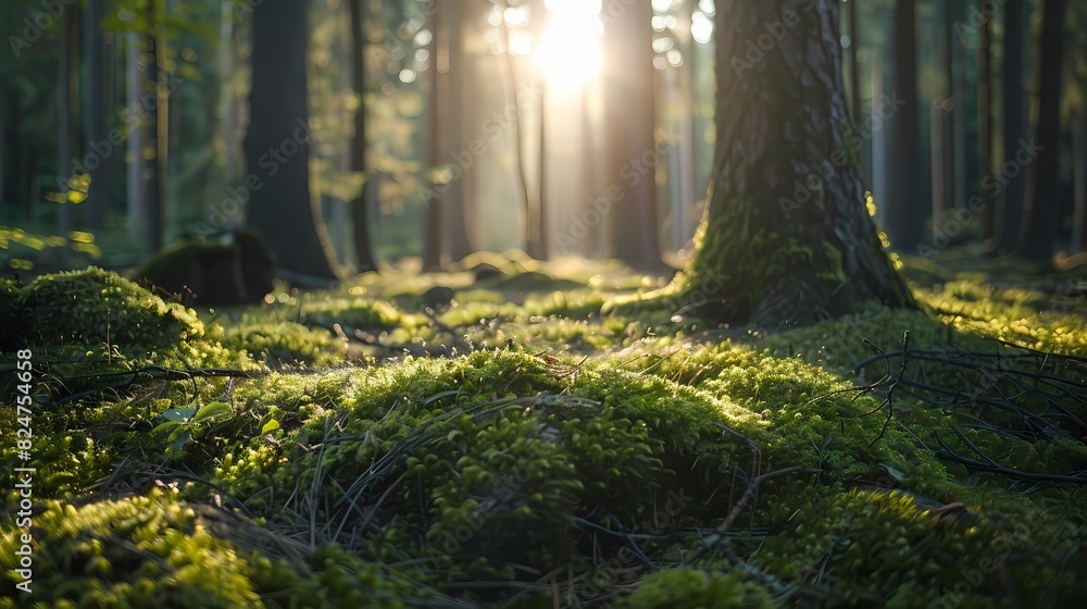 Obraz premium Forest moss and trees poster background