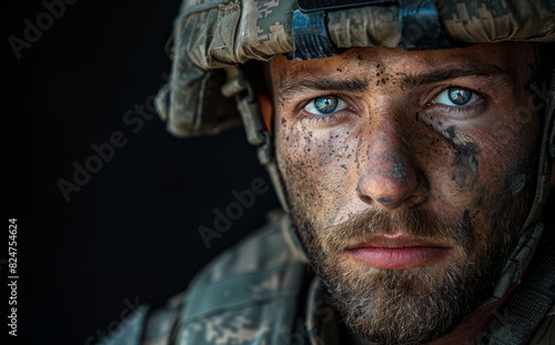 Close-Up of a Soldier's Face with Battle Scars - The Human Cost of War