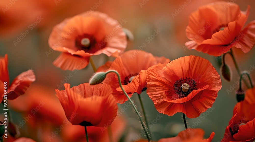 Bright red poppy flowers in bloom captured in a soft focus style. Perfect for nature-themed projects. AI Bright red poppy flowers in bloom captured in a soft focus style. Perfect for nature-themed projects. AI