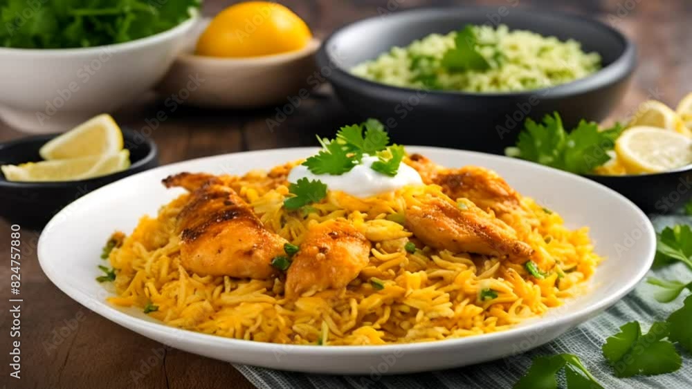 Exquisite Chicken Biryani, Basmati Elegance Enhanced by a Medley of Exotic Spices Exquisite Chicken Biryani, Basmati Elegance Enhanced by a Medley of Exotic Spices