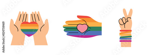 Set of pride lgbtq hands isolated vector illustration